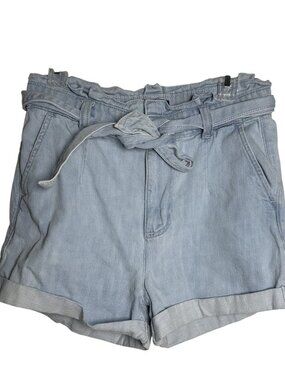 Express Super High Rise Chambray Shorts Womens Size 8 Paperbag Waist Tie Belt Bl